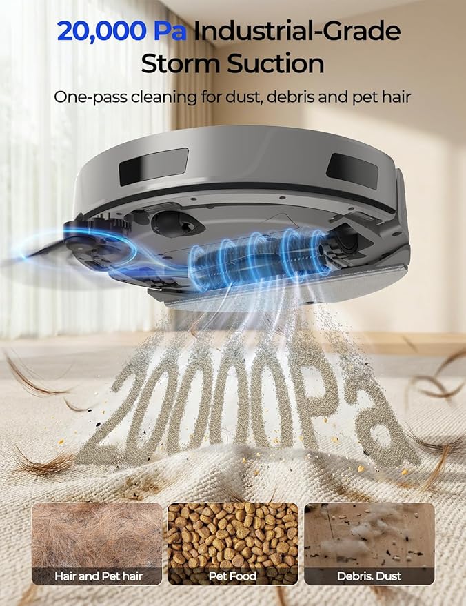 Robot Vacuum 20,000 Pa Robot Vacuum and Mop,120Day Self Emptying Vacuum Robot,Lidar Navigation,5G 2.4GWiFi APP Aspirateur Robot,Self-Charging Robot Vacuums for Pet,Floor,Carpet Gray R11
