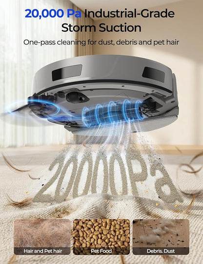 Robot Vacuum 20,000 Pa Robot Vacuum and Mop,120Day Self Emptying Vacuum Robot,Lidar Navigation,5G 2.4GWiFi APP Aspirateur Robot,Self-Charging Robot Vacuums for Pet,Floor,Carpet Gray R11