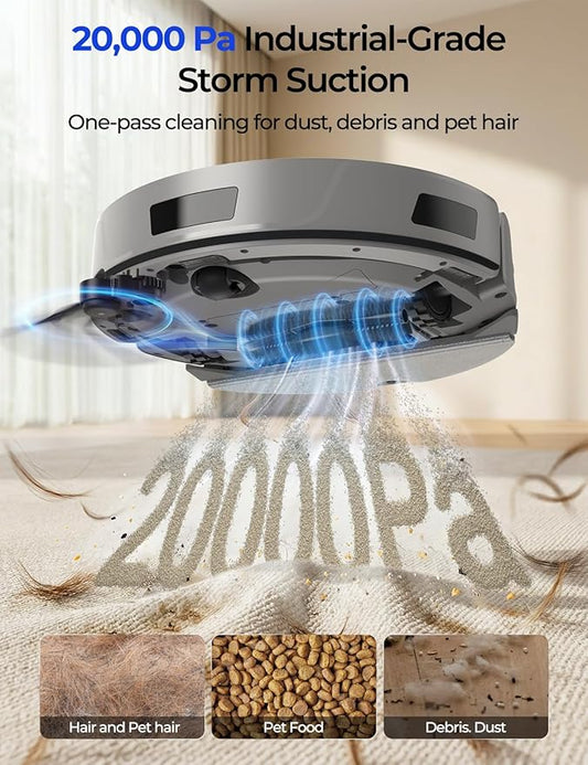 Robot Vacuum 20,000 Pa Robot Vacuum and Mop,120Day Self Emptying Vacuum Robot,Lidar Navigation,5G 2.4GWiFi APP Aspirateur Robot,Self-Charging Robot Vacuums for Pet,Floor,Carpet Gray R11