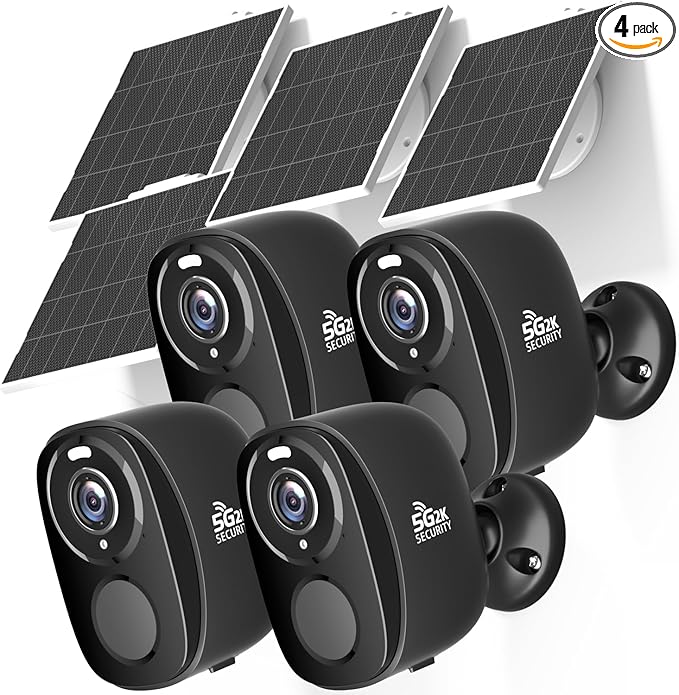 4Pack 5G/2.4G Solar Security Cameras Wireless Outdoor, 2K Battery Camera w/Solar Panel, Siren Alarm ,Color Night Vision, 2-Way Talk, Waterproof, Works/Alexa ,Wifi Camera for Outdoor Surveillance