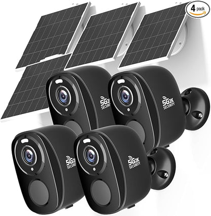 4Pack 5G/2.4G Solar Security Cameras Wireless Outdoor, 2K Battery Camera w/Solar Panel, Siren Alarm ,Color Night Vision, 2-Way Talk, Waterproof, Works/Alexa ,Wifi Camera for Outdoor Surveillance