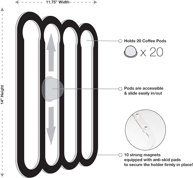 Demi's Home Magnetic Coffee Pod Holder for Nespresso Vertuo Capsules - Suitable to be Mounted on the Fridge (Transparent)