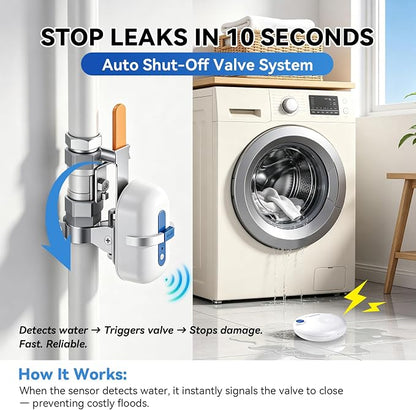 WiFi Smart Water Leak Detection & Auto Shut-Off Kit – 1 EVO Valve Controller + 2 Wireless Sensors, No Hub Needed, Works with Alexa & Google Home, Real-Time App Alerts for Home & Business