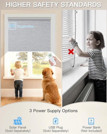 Tokblind Motorized Roller Shade with Remote Control, Blackout Electric Shade for Windows Compatible with Alexa Google via Hub, Rechargeable Smart Window Blind for Home Office (Texture Grey)