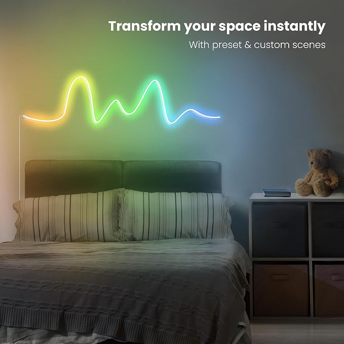 Feit Electric Smart Neon Strip Lights 10FT, Flexible RGBW Color Chasing LED Light Strip, 2.4GHz WiFi Enabled, Works with Alexa and Google Home Assistant, 22W, Music Sync, App Control NF10/CHASE/AG