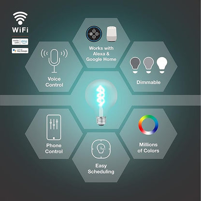 Sylvania WiFi LED Smart G25 RGBW Color and Amber Finish Filament Light Bulb, 7W Efficient, for Alexa/Google Assistant, 2000K, No Hub Required, Clear - 1 Pack (75808)