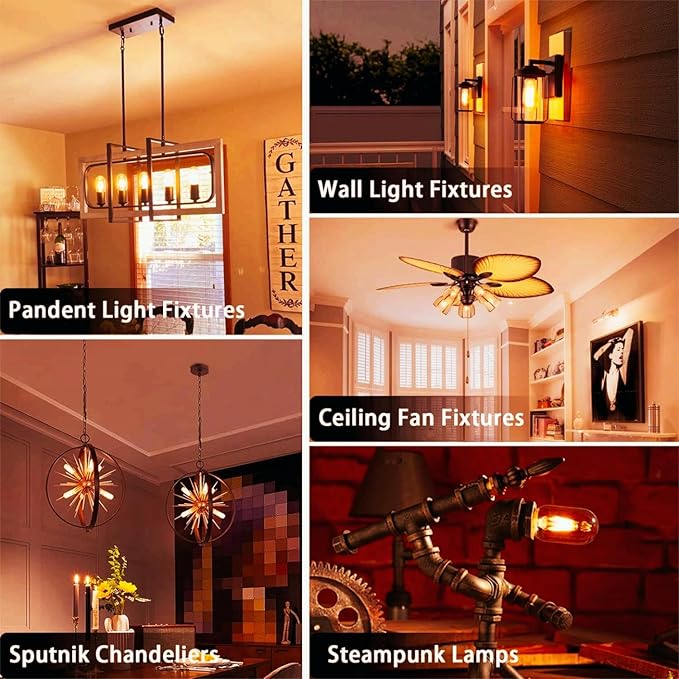 3.2 Inch 2200K Amber White E26 LED Bulb 60 Watt Equal, AC 120V 600LM Edison Bulbs Dimmable, 6W T10 T30 Tubular Filament Light Bulbs Glass for Fan Pendant Wall Light, UL Certified-4 Pack