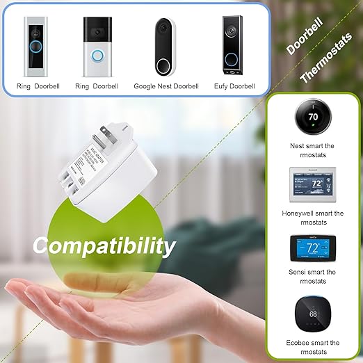 2 Pack 24V 40VA Transformer, Doorbell Transformer Plug into Outlet Compatible with Nest Ecobee Sensi Honeywell Door Bell Transformer and All Versions of Ring Doorbell Thermostat