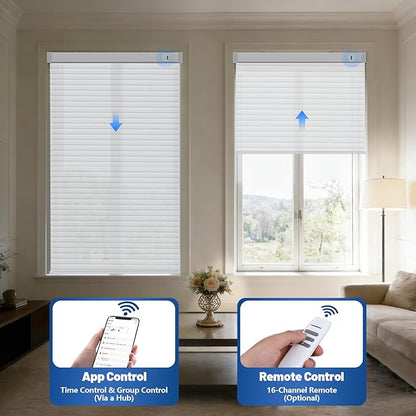 Motorized Cellular Shades with Remote, Light Filtering Smart Cellular Shades Compatible with Alexa, Honeycomb Window Blinds for Bedroom Home Office, Custom Size, Half Shading Crystal White