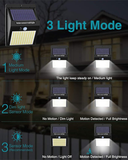 2 Pack Outdoor Solar Motion Lights - 3 Modes/100LED Wireless, IP65 Waterproof Solar Security Lights with Motion Sensor for Front Door, Backyard, Garage, Deck