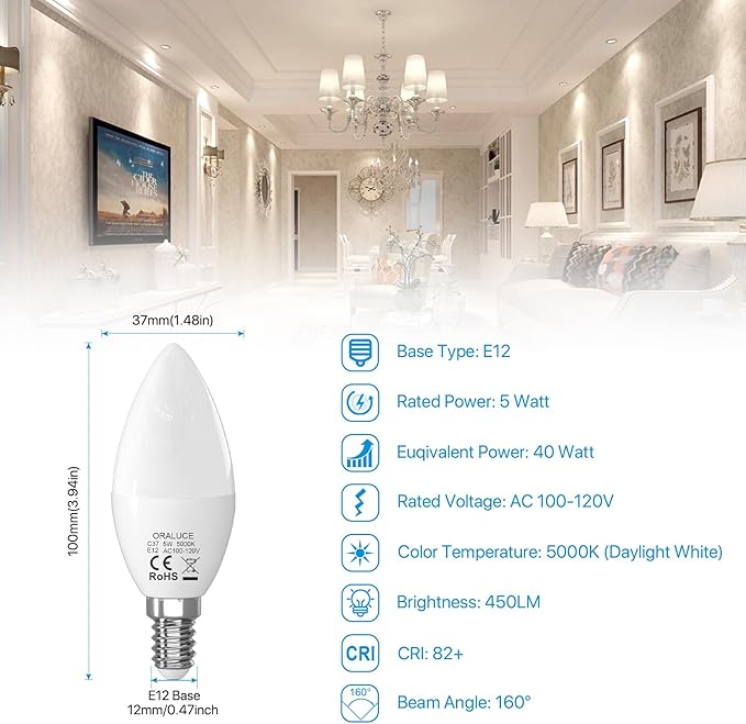 ORALUCE 丨 Bundle - Candelabra Light Bulbs Warm White 5000K (Pack of 6) & Smart LED Bulb A19 Wi-Fi and Bluetooth (Pack of 4)