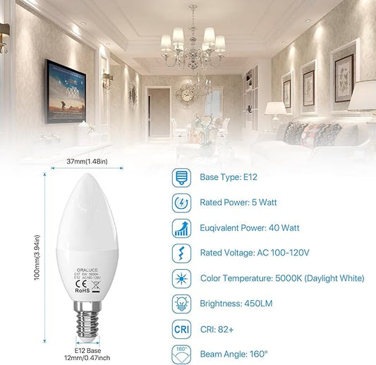 ORALUCE 丨 Bundle - Candelabra Light Bulbs Warm White 5000K (Pack of 6) & Smart LED Bulb A19 Wi-Fi and Bluetooth (Pack of 4)