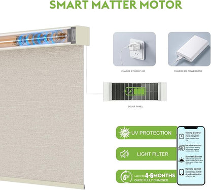 Motorized Blinds with Remote，100% Blackout Smart Blinds Motorized Roller Shades Compatible with Alexa Automatic Blinds for Windows Electric Window Blinds Customized Size Clouded Noir