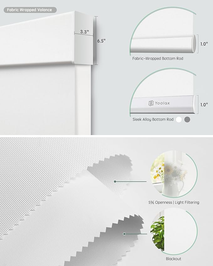 Yoolax Smart Dual Roller Shades, Motorized Blinds with Remote Smart Blinds Compatible with Alexa, Automatic Dual Shades for Windows Bedroom (Pure White & 5% Openness White)