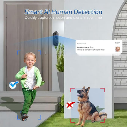 Guggre Doorbell Camera M52, Security Camera Outdoor/Indoor, 1080 HD with Night Vision, 4 Infrared Lights, 120° Wide View, Motion Detection Notification, Works with Smartphone, Wireless, Online Support