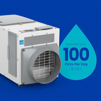 AprilAire E100 Pro 100-Pint Whole-House Dehumidifier + Model 76 Wall Mount Control, Commercial-Grade Dehumidifier for Basement, Crawlspace, or Whole House up to 5,500 sq. ft.