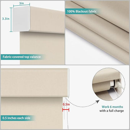 Changshade Smart Roller Shade with Remote Control Blackout Automatic Window Shades for Home Custom Size Motorized Blinds for Windows Compatible with Alexa,Google Home,Apple Homekit, Yellowish Beige