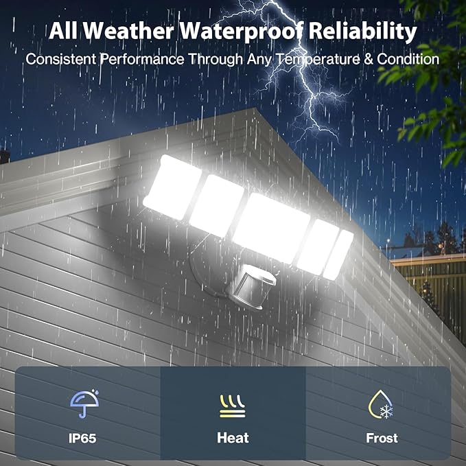 Olafus 18000LM Ultra Bright Motion Sensor Outdoor Lights, 5 Heads Flood Light, IP65 Waterproof LED Security Light, 6500K Dusk to Dawn Outdoor Lighting for Large Outdoor Areas Garage, Backyard, White