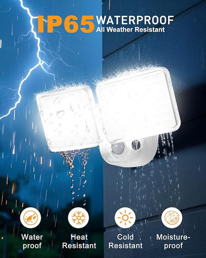 Rechargeable Battery Motion Light, 2500LM & 4000LM Dual Modes Battery Powered Motion Sensor Lights, USB Charging Wireless Flood Light, LED Outdoor Security Lights for Garage,Yard,Porch,Shed, White