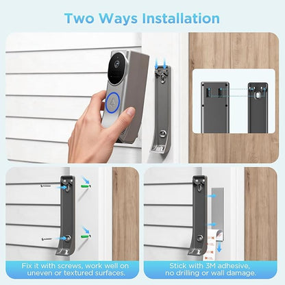 Wireless Battery Video Doorbell Dual Camera 1080P with Chime, 1080P HD, Wireless Battery-Powered & 2,4G Wi-Fi, IR Night Vision, Two Way Audio, AI Motion Detection, Local/Cloud Storage