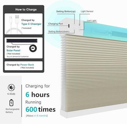 Changshade Smart Motorized Cellular Shades Remote Control for Indoor Windows Doors, Custom Size Electric Automatic Light Filtering Honeycomb Blinds Work with Alexa, Google Home, Smarthings, Beige