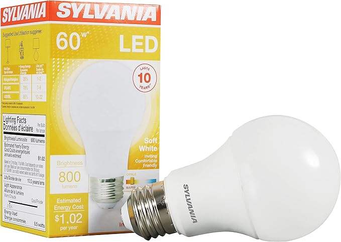 Sylvania LED Light Bulb, 60W Equivalent A19, Efficient 8.5W, Medium Base, Frosted Finish, 800 Lumens, Soft White (73885) (Pack of 1)