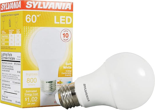 Sylvania LED Light Bulb, 60W Equivalent A19, Efficient 8.5W, Medium Base, Frosted Finish, 800 Lumens, Soft White (73885) (Pack of 1)