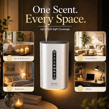 Wall Plug-in Waterless Essential Oil Diffuser, Smart Cold Air Scent Diffuser for Home, App-Controlled, 600 Sq Ft Coverage, Odor Eliminator, Includes 50ml My Way Aromatherapy Oil (Silver)