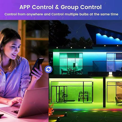 Smart Light Bulb, Candlestick LED Bulb, Pendant Light Bulb, E27 Base, dimmable and RGB Color Changing, with Remote Control, 4-Pack