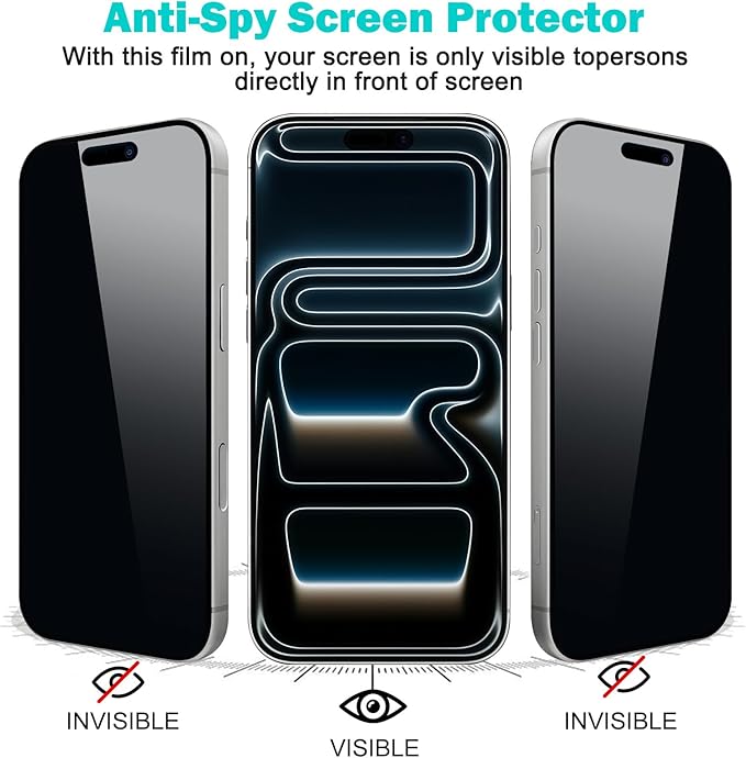 PEHAEL 3+3 Pack for iPhone 17 Pro Privacy Screen Protector with Camera Lens Protector Full Coverage Anti-Spy Tempered Glass Film 9H Hardness Easy Installation Bubble Free [6.3 inch]