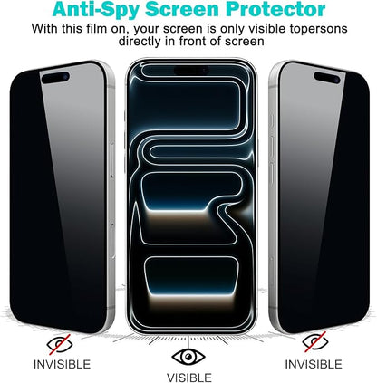 PEHAEL 3+3 Pack for iPhone 17 Pro Privacy Screen Protector with Camera Lens Protector Full Coverage Anti-Spy Tempered Glass Film 9H Hardness Easy Installation Bubble Free [6.3 inch]