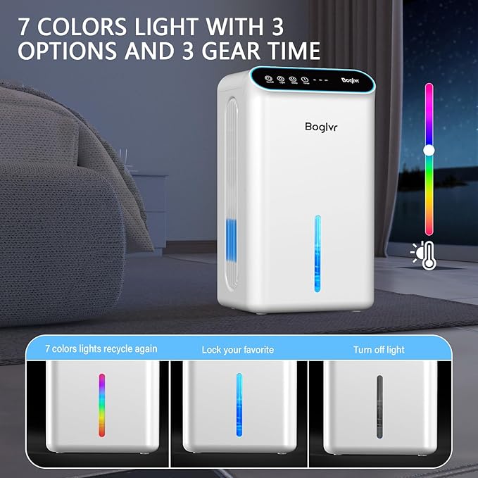 Dehumidifier for Home 1000 sq.ft - Quiet Small Dehumidifier with Hose for 3 Gear Timer, Auto Shut Off, Aromatherapy, Sleep Mode, 7-Color LED Light, for Bathroom, Bedroom, Basement (Snow White)