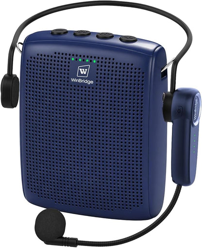WinBridge Wireless Voice Amplifier - 15W Bluetooth PA System for Teaching, Tour Guiding, Business Meetings, Conference Training, 12-15H Battery, Portable Microphone with Speaker Sound System Blue