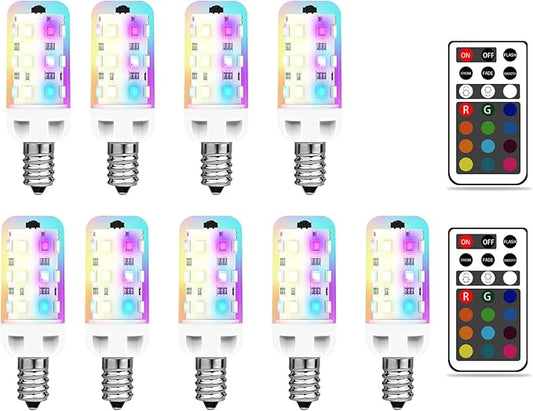 XRise E12 LED Bulb 2.5W Dimmable RGB+White Color Changing with Remote Control Equivalent 25W Halogen E12 Base LED Light Bulbs 6000K 250LM, No Flicker,9 Pack