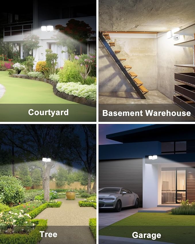 Rechargeable Battery Powered Motion Sensor Light, 2500LM & 4000LM Dual Modes Security Lights, USB Charging Wireless Flood Light, LED Outdoor Lights for Garage,Yard,Shed,Porch, White, 2