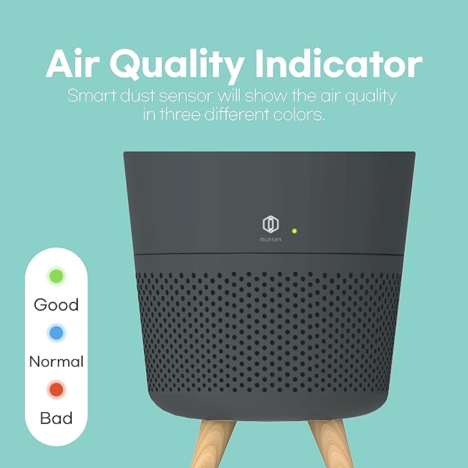 IMUNSEN M-002B HEPA Air Purifier with H13 True HEPA Filter, Cypress Wood Filter, Auto Sleep Mode, Filters 99.97% Pollen, Smoke, Perfect for Office and Bedroom, Made in Korea - Black