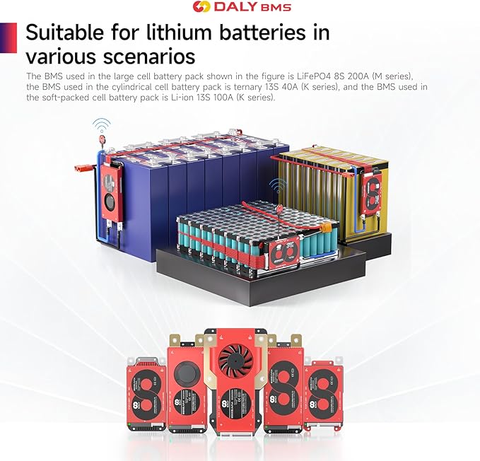 DALY Smart BMS 4S-16S 40A-500A with WiFi Module and CAN 485 Communication Protection Board for LifePO4 Lithium Battery Pack (Smart BMS 8S 24V，40A)