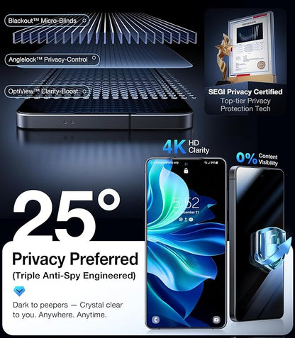 UltraGlass Unbreak Top 9H+ Glass for Samsung Galaxy S25 Ultra Privacy Screen Protector [Military Grade Shatterproof & Longest Durable] S25 Ultra Screen Protector Tempered Glass, 2 Pack [Black]