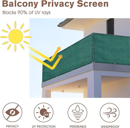 Sunny Guard Customized 3'x17' Dark Green Balcony Privacy Screen,91% Shade Apartments Fence Cover,Heavy Duty Mesh Windscreen for Deck,Outdoor,Backyard,Patio
