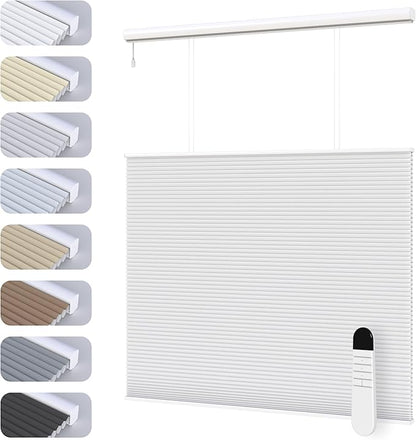 Motorized Top Down Bottom Up Cellular Shades, Smart Electric TDBU Honeycomb Blind with Remote, Blackout or Light Filtering Fabric, Automatic Cellular Shade for Home and Office Indoor Window