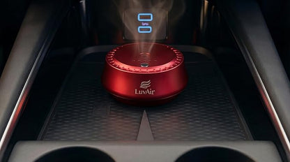 LuvAir Smart waterless car Aroma Diffuser Set, Adjustable Ultra Sonic-Mist Technology, Rechargeable, 100% Natural Fragrance, Aromatherapy Oil Scent Included (Red, Bloom Flux)