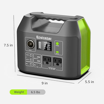 EnginStar Solar Generator, 300W Portable Power Station, 296Wh Lithium Battery Backup w/Two 110V Pure Sine Wave AC Outlet for Camping Road Trip RV, 80000mAh Sufficient Power Supply for Blackout
