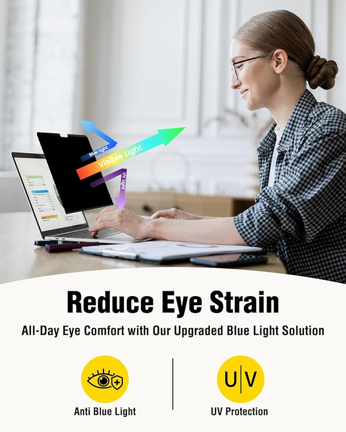 F FORITO Magnetic Laptop Privacy Screen 14 inch 16:9, 360° Anti Peeping Removable Anti Glare Blue Light Filter Compatible with All 14” 16:9 Laptops Portable Monitors