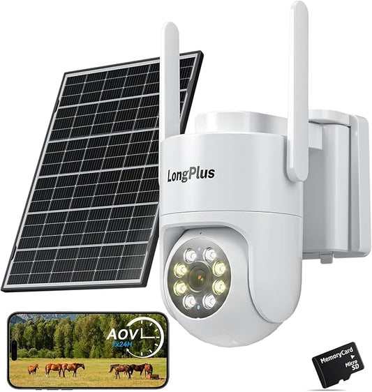 Solar Security Cameras Wireless Outdoor: 2K 4MP AOV 24/7 Continuous Recording Security Camera Wireless, 2.4G/5G Dual Band WiFi Camera with SD Card, Solar Powered, Color Night Vision, 2-Way Talk