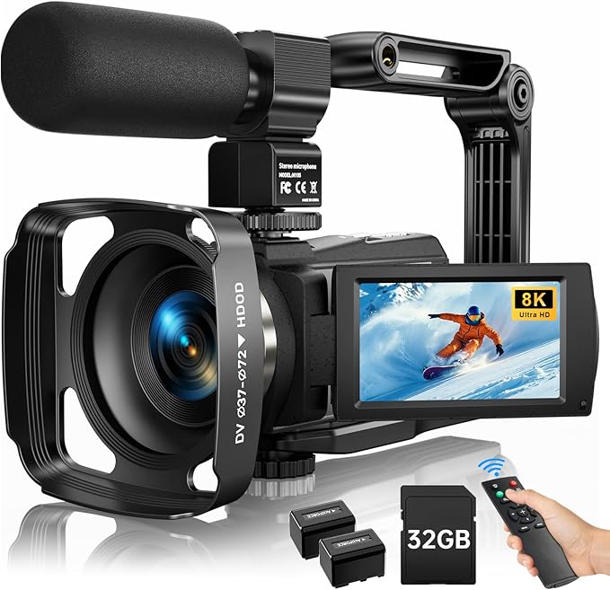 8K Video Camera Camcorder 2025 Latest 88MP Ultra HD Video Cameras Wifi Vlogging Camera for YouTube 18X Digital Video Cameras with 32G Card Microphone 6-Axis Anti-Shake IR Night Vision Video Recorder