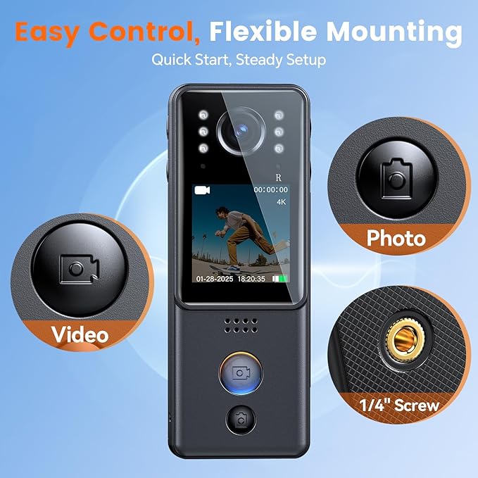 4K Body Camera with Audio and Video Recording, Dual Batteries Z13 Mini Small Body Cam, with Charging Dock&6 IR Night Vision, Wearable Camera for Vlog, Personal Protection, Security