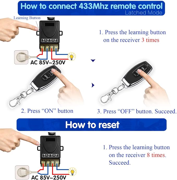 DieseRC 433Mhz Wireless Remote Control Radio Control Switch AC 110V 220V 240V 30A Relay Receiver with 3 Transmitters for Light Water Pump Household Appliances Farm Irrigation and Electrical Equipment