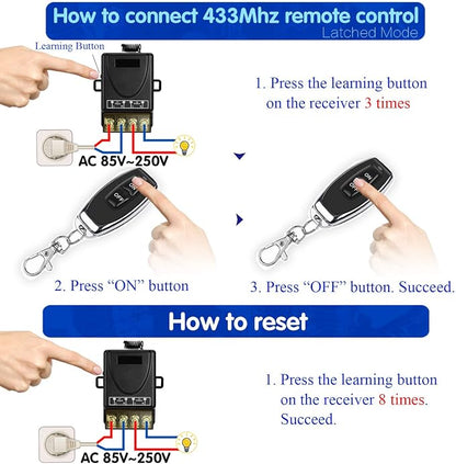 DieseRC 433Mhz Wireless Remote Control Radio Control Switch AC 110V 220V 240V 30A Relay Receiver with 3 Transmitters for Light Water Pump Household Appliances Farm Irrigation and Electrical Equipment