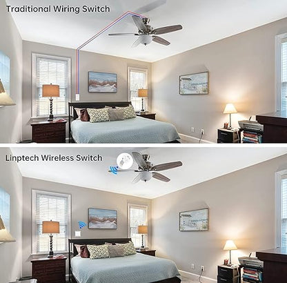 Self-Powered Wireless Light Switch and Receiver Kit, Linptech Remote Control ON/Off for Home LED Plug in Ceiling Lights, Closet Lamp, Pull Chain Light, Pool Lights, Fan - No Battery No Wiring, White