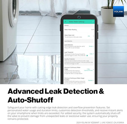 NSF Certified YoLink FlowSmart All-in-One Smart Water Meter & Auto Shutoff for 3/4" Pipes, LoRa Long-Range, Real-Time Leak Detection, 10-Year Battery, 80+ Device Ecosystem, Hub Required